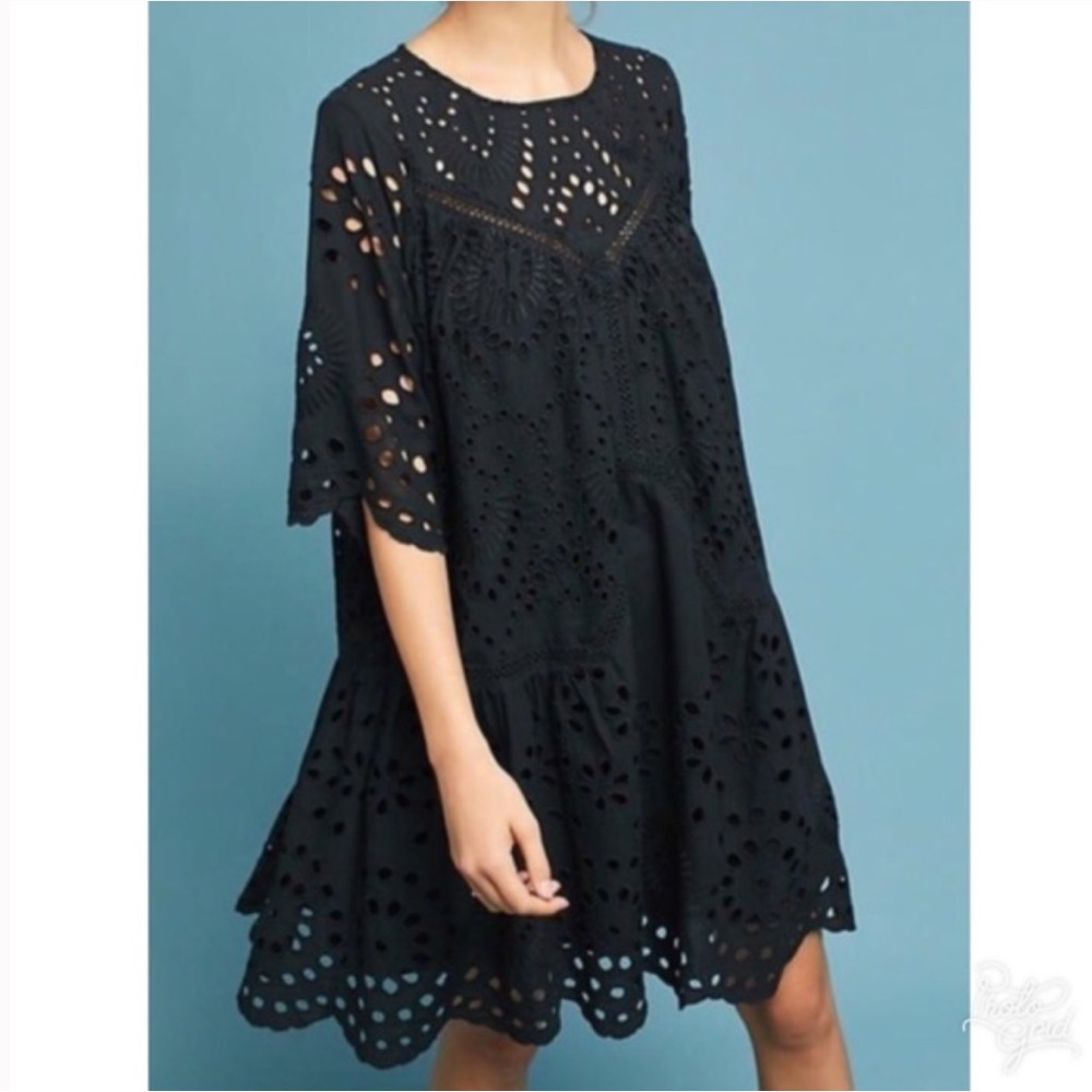 Anthropologie XL Eri + Ali Martella Eyelet Dress black
